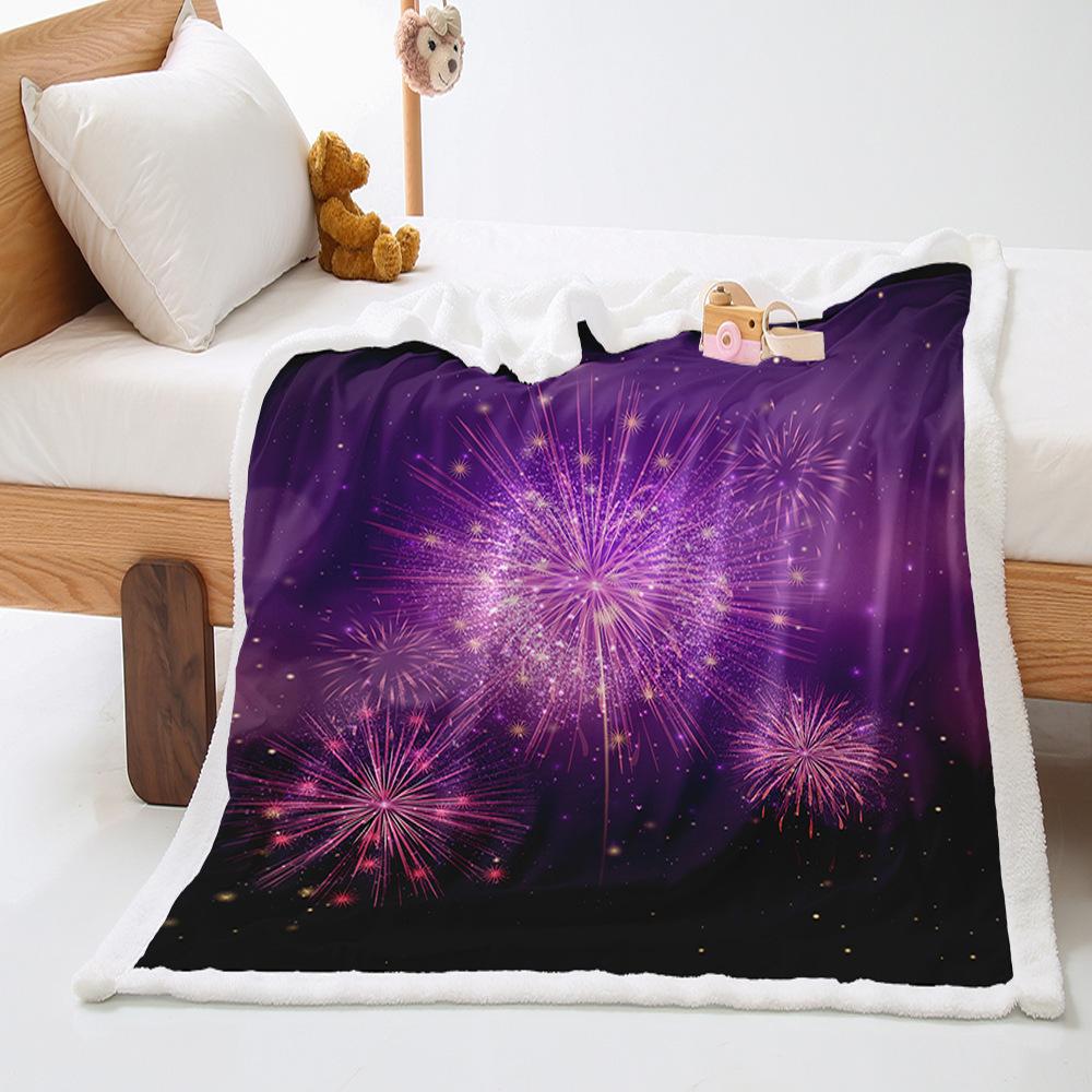 Fireworks 2D digital printing thickened lamb wool crystal fleece blanket one piece