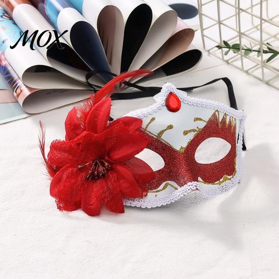 Fancy Dress Accessory Masquerade Masque for Women, Glitter Venetian Half Face with Side Floral Party Flower And Feather Halloween Costume, Mardi Gras,