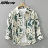 Весенние рубашки с принтом для мужчин, уличная одежда для мальчиков, свободные повседневные топы с длинными рукавами, лацканы, 100% хлопок, мужская одежда