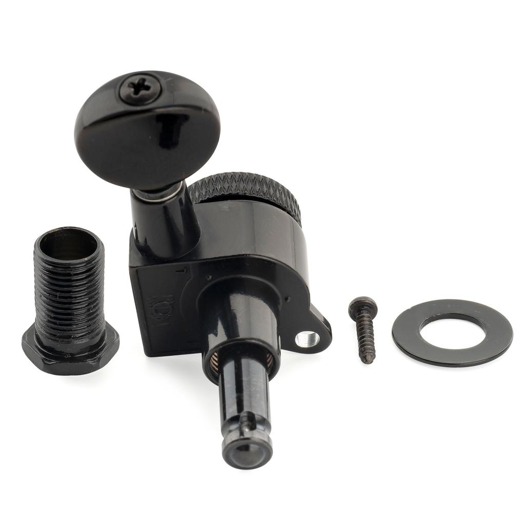 Musiclily Pro Блокирующие Колки Винтажные Овальные для Stratocaster и Telecaster Электрогитары Черные Леворукие 6-в-ряд, Коэффициент 18:1, Кнопки, 45-градусные