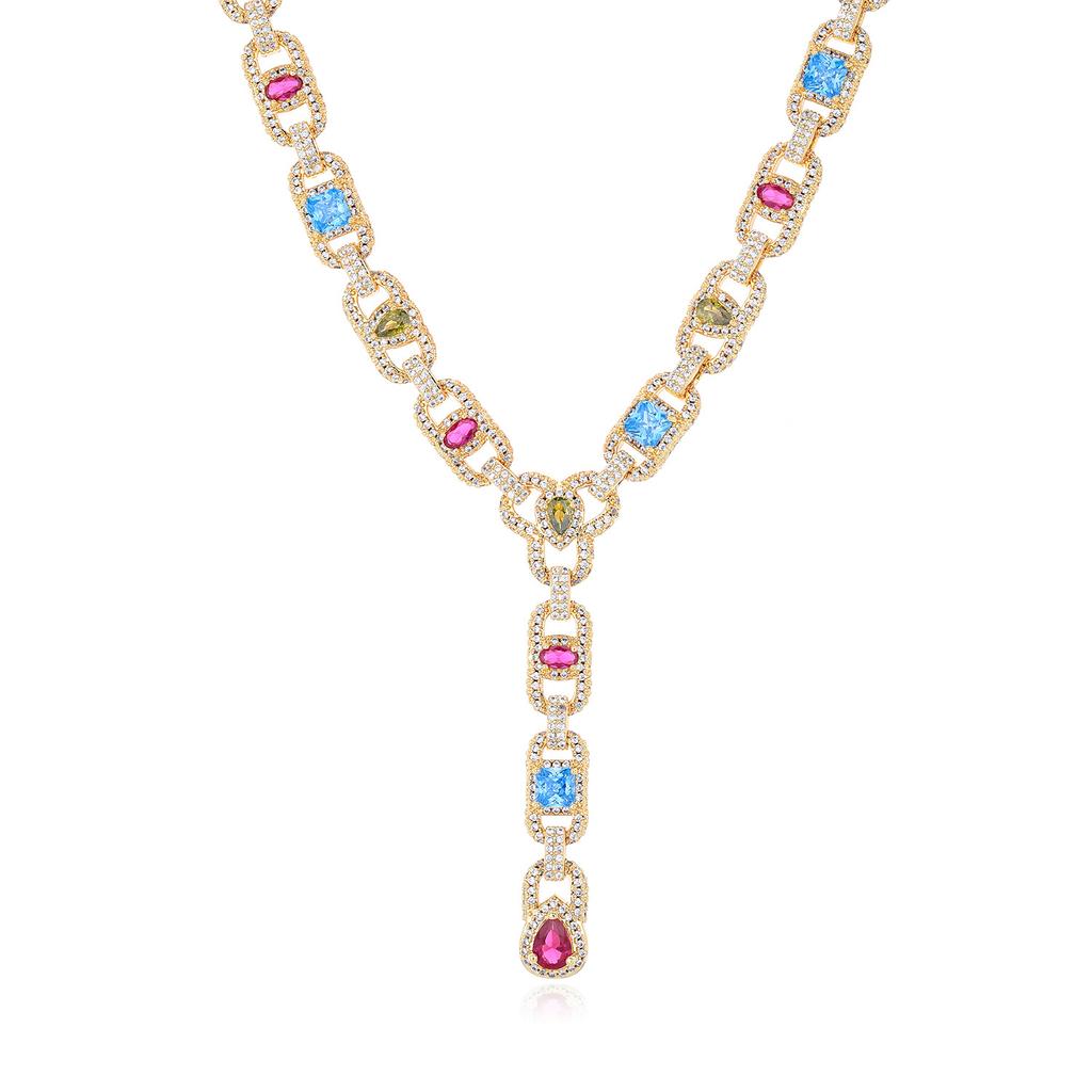 European and American hip-hop style color zircon geometric chain 1111 spring Xiaoxiangfeng full of men's and women's colored jewelry accessories