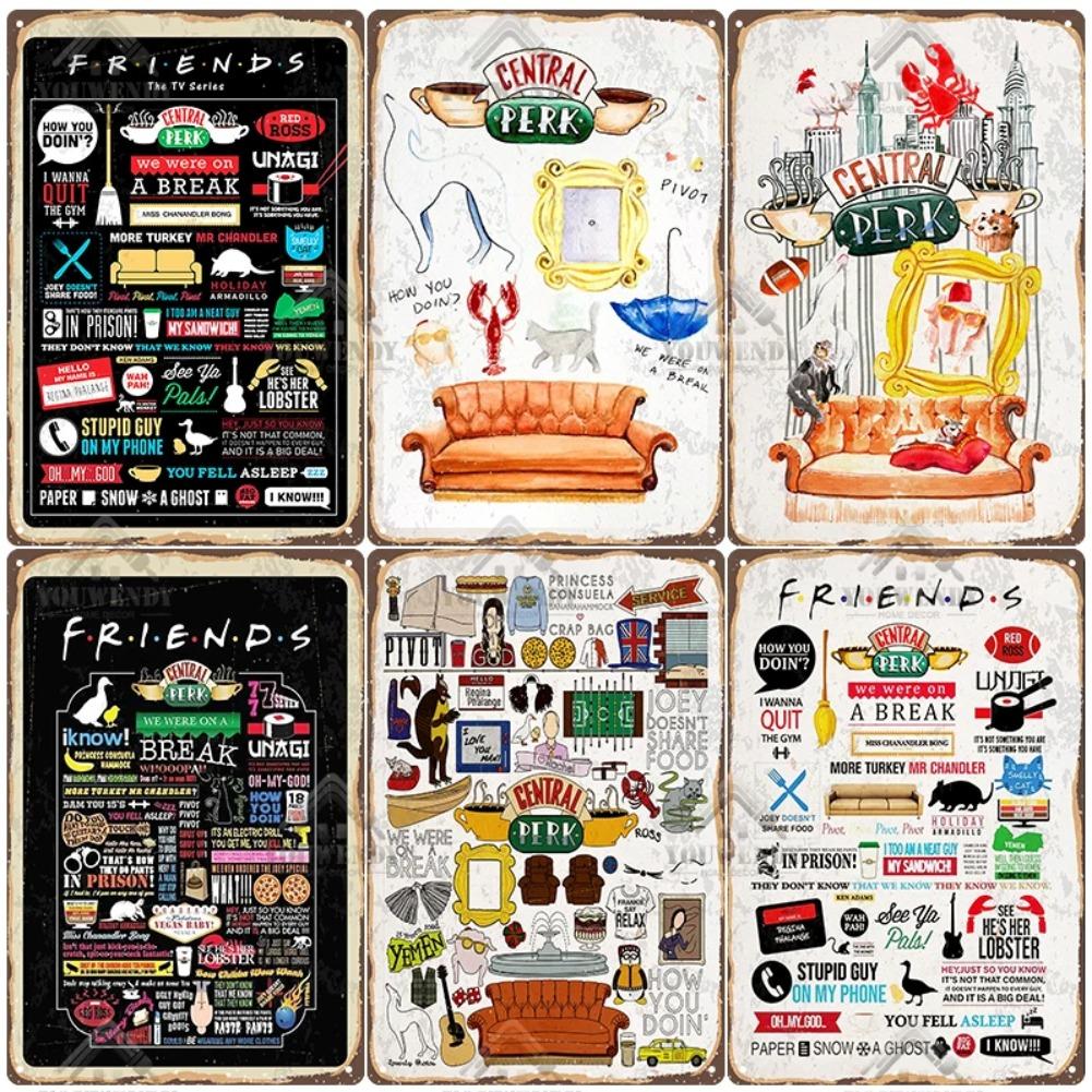 Кофе из Центральной кофейни «Друзья», Винтажная металлическая жестяная вывеска, Декоративная табличка, Ретро тарелка Кафе Кухня Гостиная Бар Постер, UW83