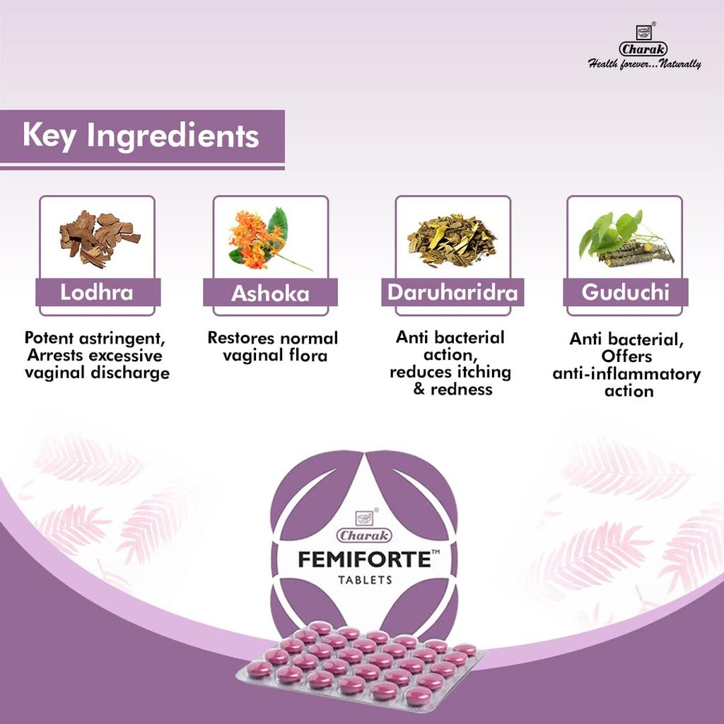 Charak Таблетки Pharma Femiforte от белых выделений - 30 таблеток (Пакет из 3)