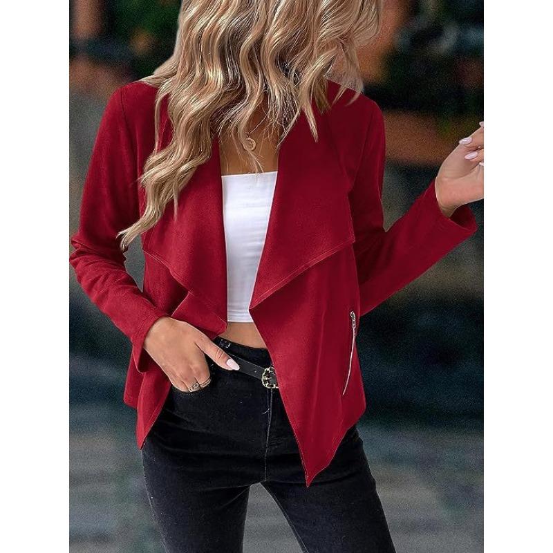 Autumn Fashion Women New Jackets Casual Imitation Deerskin Short Coat Big Lapel Elegant Long Sleeve Zipper Solid Color Clothes 1572