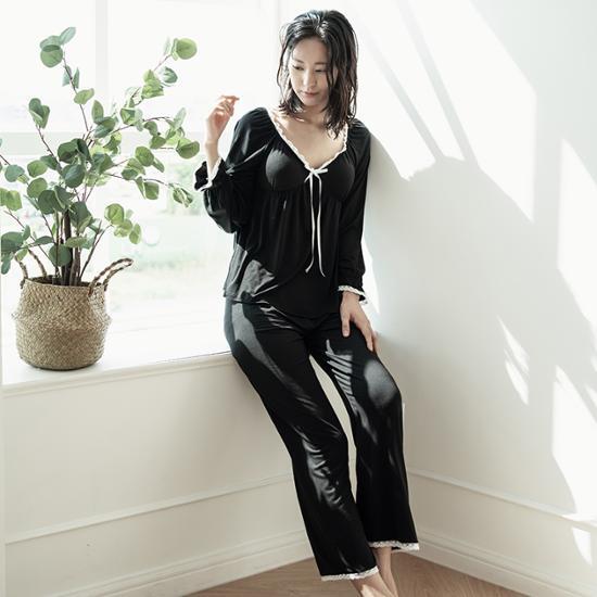 RYMD модальный бюстгальтер-чепчик с длинным рукавом белая лента из двух частей домашняя одежда черного цвета