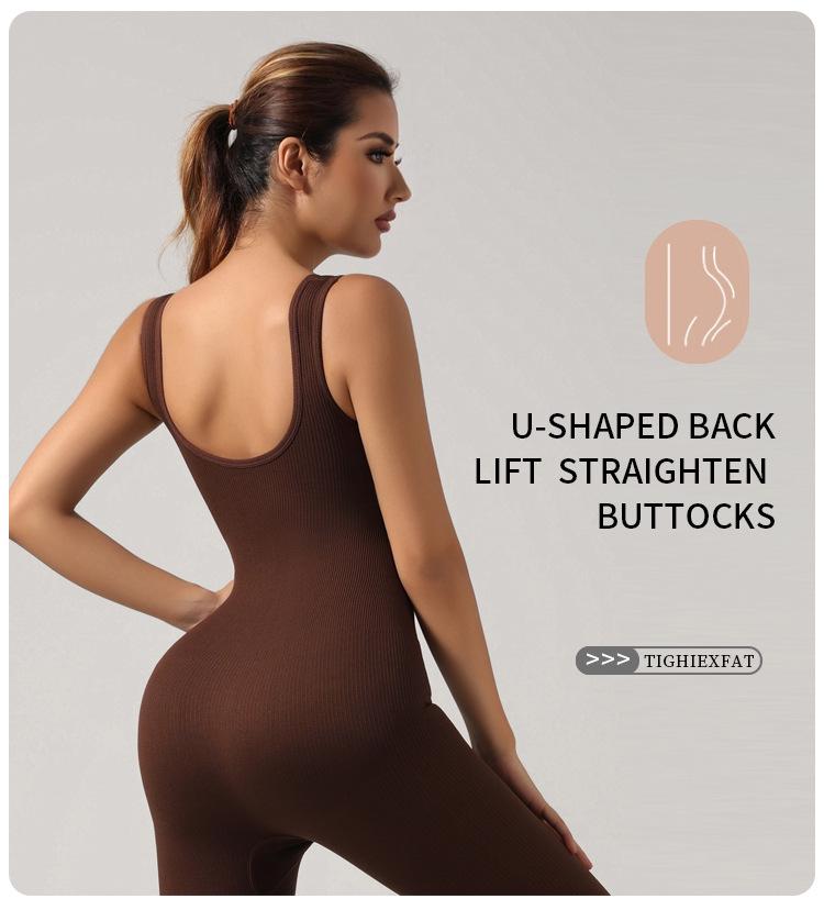 Бесшовный эластичный комбинезон в рубчик: Европейский и американский фитнес-боди для йоги