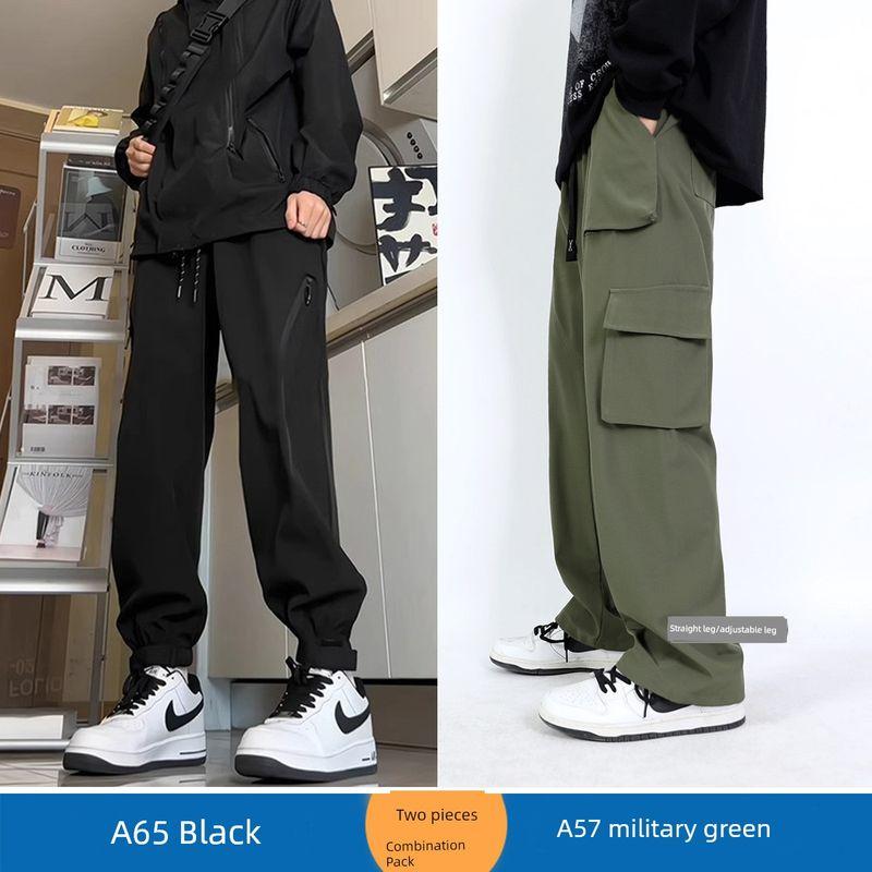 American-Style Black Cargo Pants for Men Paired with Martin Boots, Vibe Functional Straight-Leg Autumn Jogger Pants
