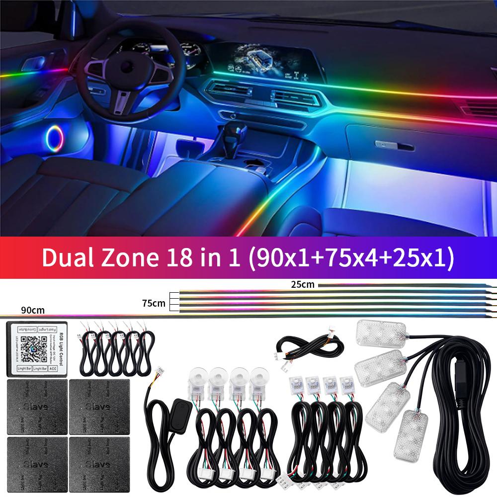 22 in 1 Symphony Car Ambient Light RGB 64 Color Universal LED Interior Hidden Acrylic Strip Light Decoration Atmosphere Lamp APP
