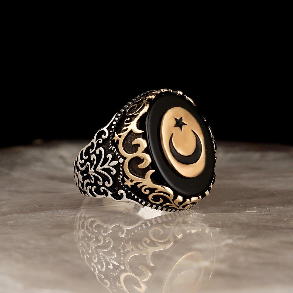 Айылдызлы Оникс Ташлы 925 Аяр Эркек Гюмюш Юзюк