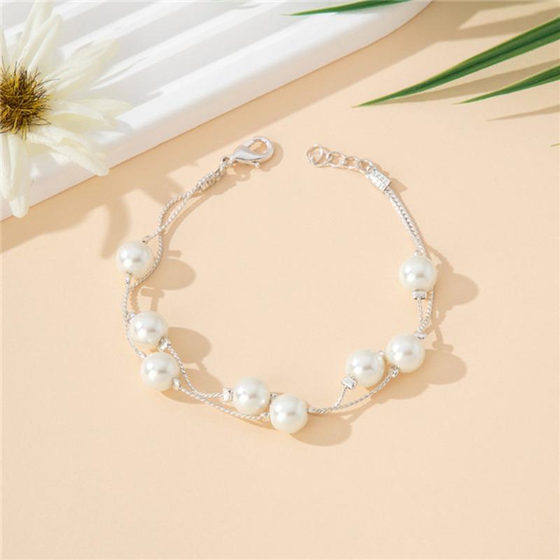 Двойной жемчужный браслет-цепочка, высококлассная легкая роскошь, подарки для друзей, изысканный белый кристалл.