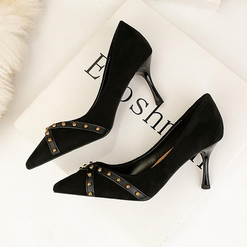 Fashion Women's Shoes Thin Heel High Heel Thin Pointed Rivet Single Shoes Women's High Heels