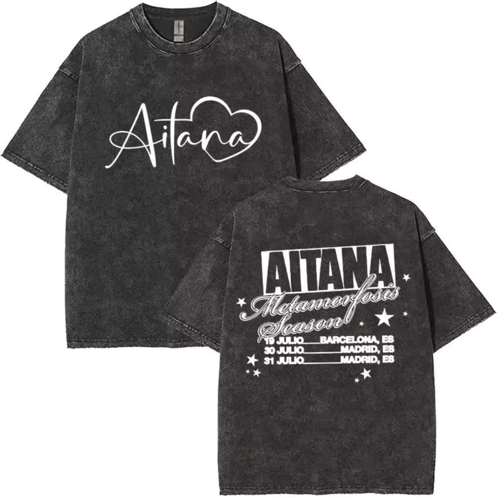 I Love Aitana CUARTO AZUL Washed Vintage Tshirt Men Women Fashion Pop Music TShirts Unisex Casual Oversized Short Sleeve Tshirt