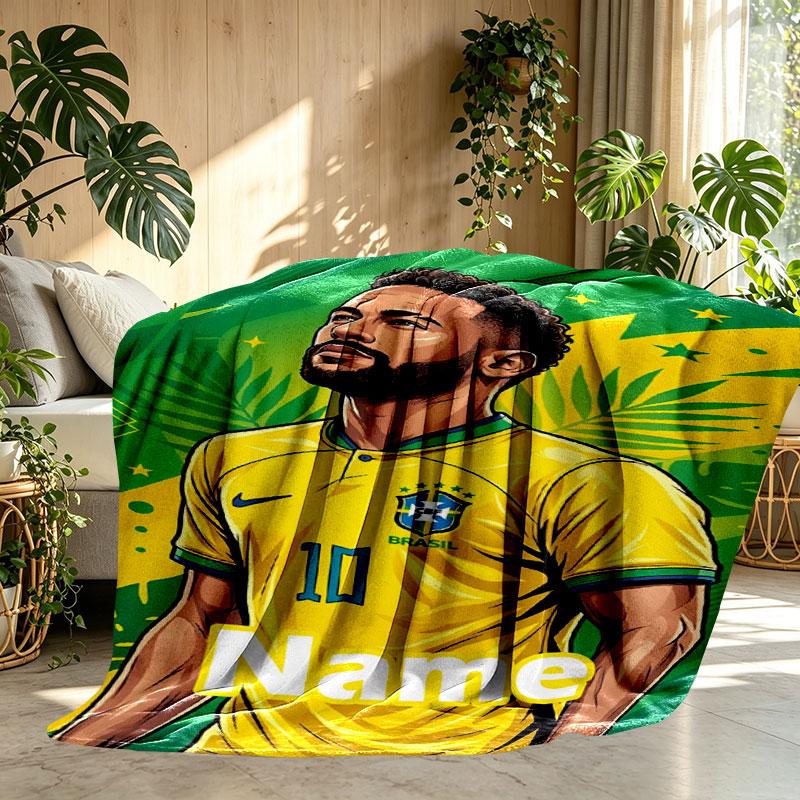 Custom Name Personalized Neymar Jr Print Blanket, Home Decor, Bedroom, Sofa, Camping, Couch, Gifts for Birthday Christmas