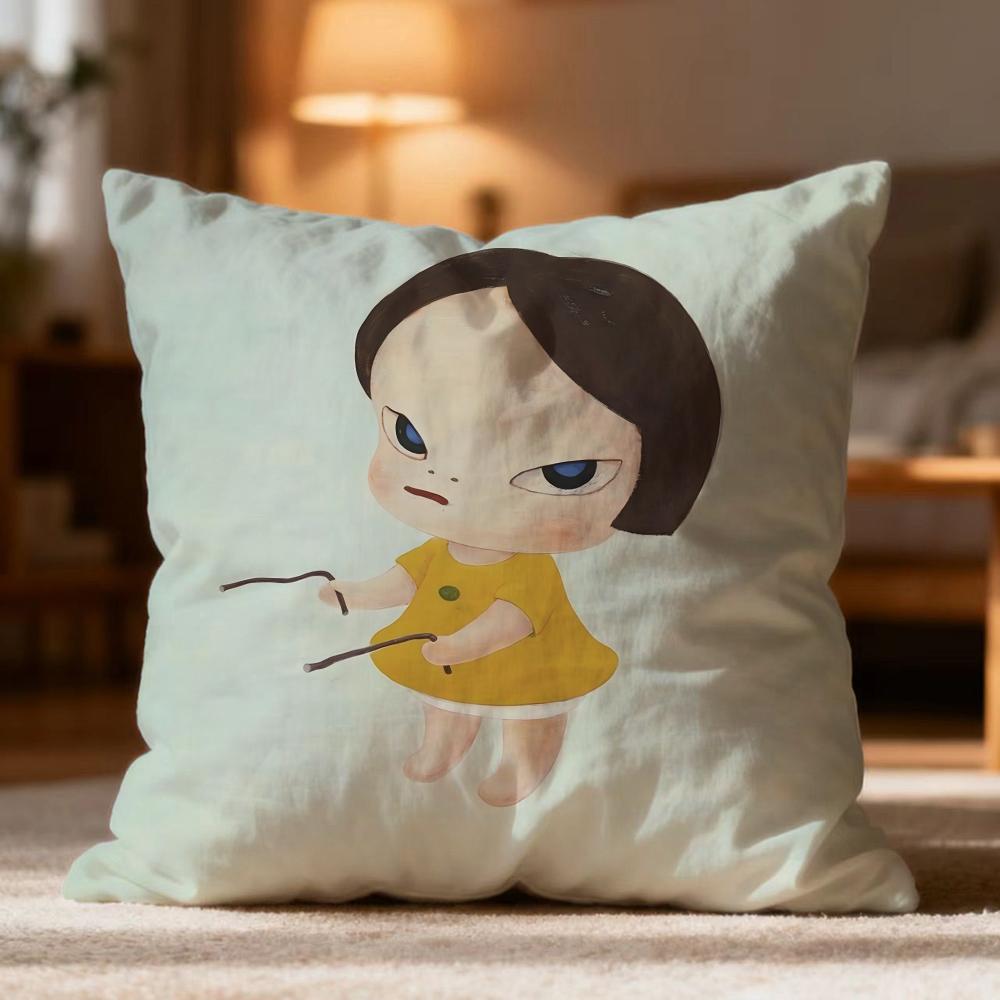 Fashion Y-YYoshitomo Nara Cushion Cover Soft Washable Pillow Case Multi-Scene for Couch Bed Travel Office Use