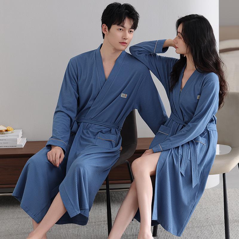 Couple Nightgown Women'S Pure Cotton Spring And Autumn Long-Sleeved Medium And Long Bathrobe Pajamas Men'S Bathrobe Dressing Gown