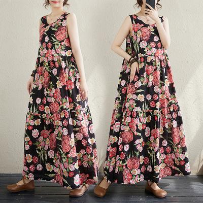 Летний свободный жилет в стиле ретро в стиле арт-деко, свободный жилет большого размера, платье-трапеция без рукавов для женщин, повседневные платья