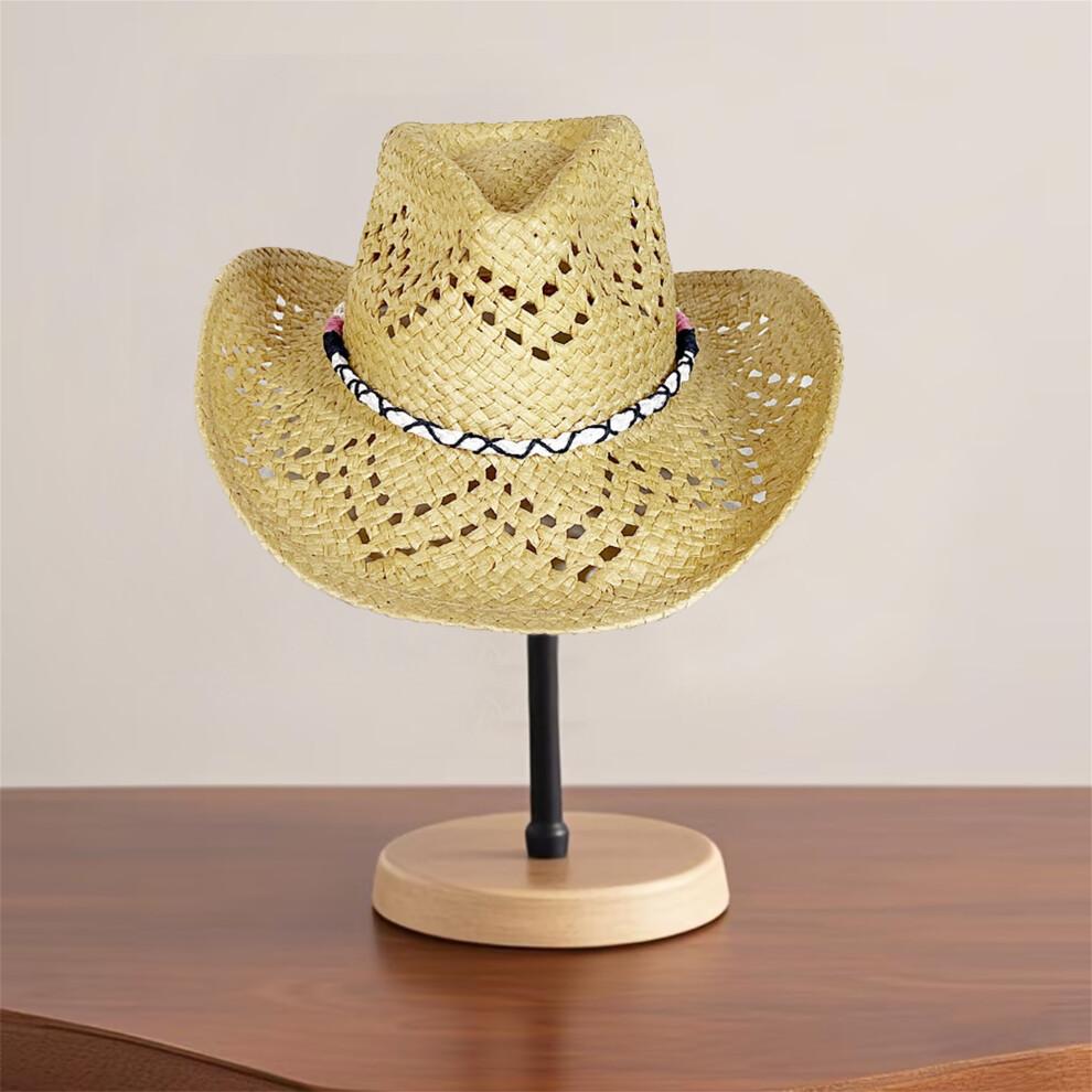 (One Size, Khaki) Straw Cowgirl Hats for Women Men Classic Western Hats Beach Sun Hats with Rope Decoration