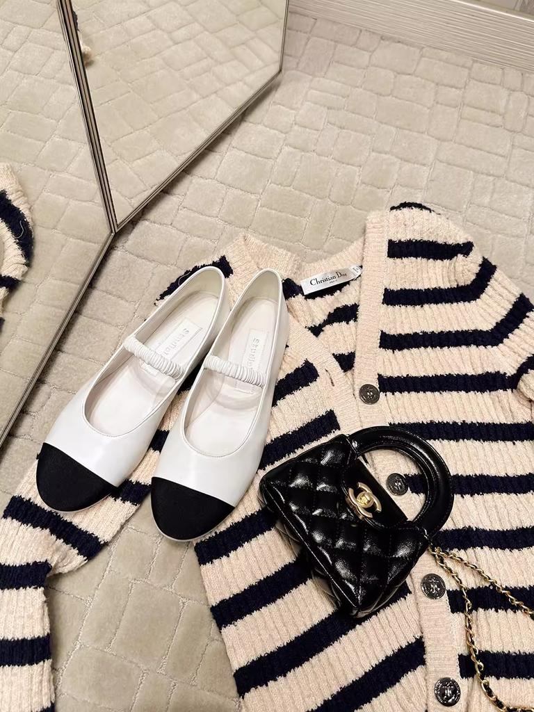 Cowhide Version of Grape Mother, the Same Color Matching Is Thin and Elastic, with Retro Leather Mary Jane Shoes Women's Flat Shoes