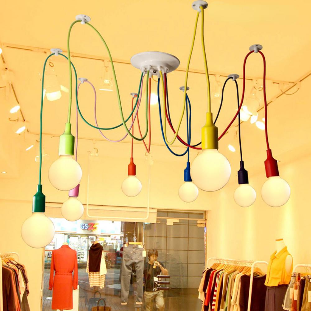 Colorful 6/8/10 Lights Lustre Retro Edison Bulb Chandelier Loft Light Pendant Lamp Spider Light Restaurant Warehouse