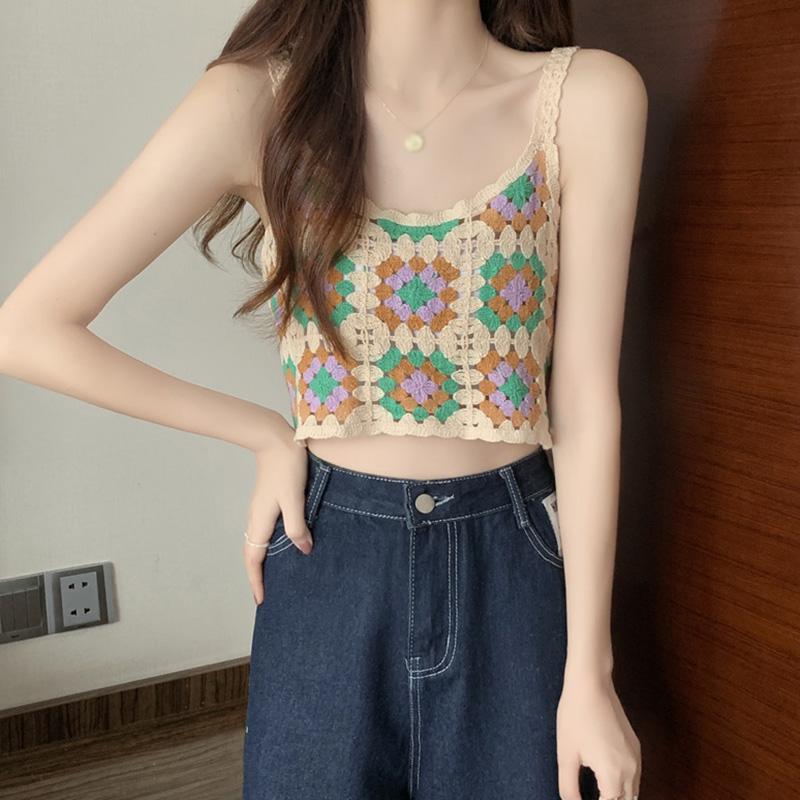 Модный бохо-стиль сексуальный вышитый крючком цветочный топ вязаный слинг пляжный бикини бюстгальтер жилет