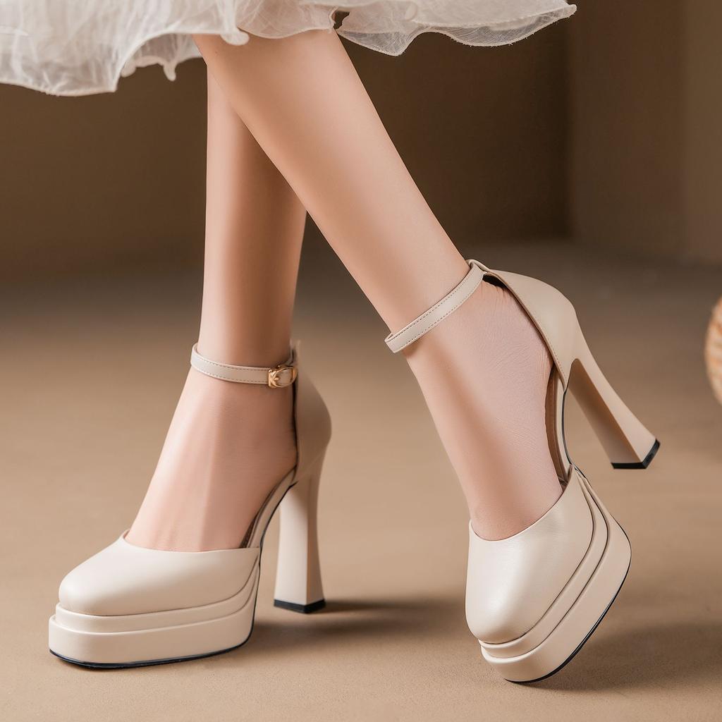 Y-Мэри Джейн толстый каблук двойная водонепроницаемая платформа с полыми сандалиями кожа Лолита платье универсальное