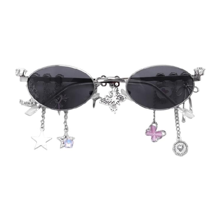 Стильные солнцезащитные очки эллиптической формы с блестящими стразами для женщин, идеально подходящие для музыкальных фестивалей.