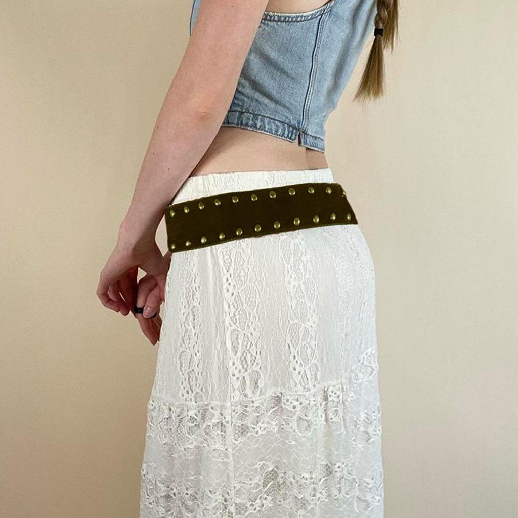 Women Elastic Waist Belt Vintage Leathercraft Punk Style Waist Belt with with Metal Round Buckle for Women Jeans