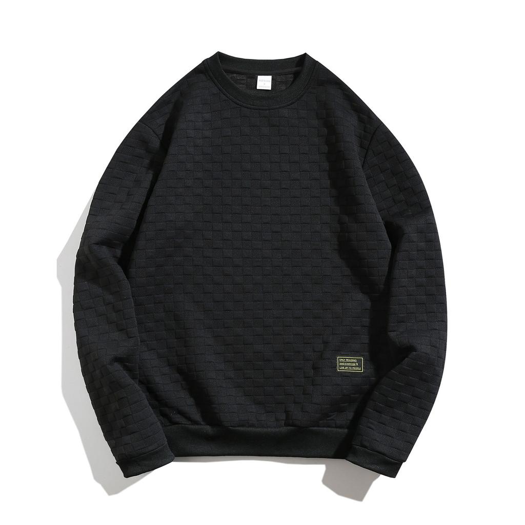 Осенне-зимняя мужская толстовка с капюшоном в тяжелую клетку, свободный повседневный свитер с круглым вырезом