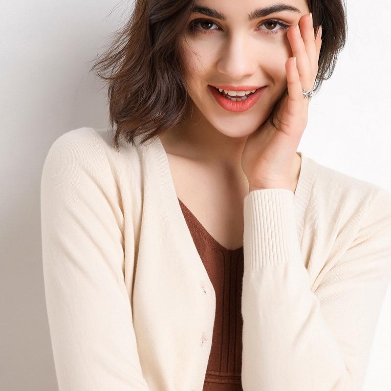Женские кардиганы с длинным рукавом, вязаная верхняя одежда, однотонные тонкие весенне-осенние свитера, трикотажные изделия с V-образным вырезом, кардиганы в корейском стиле