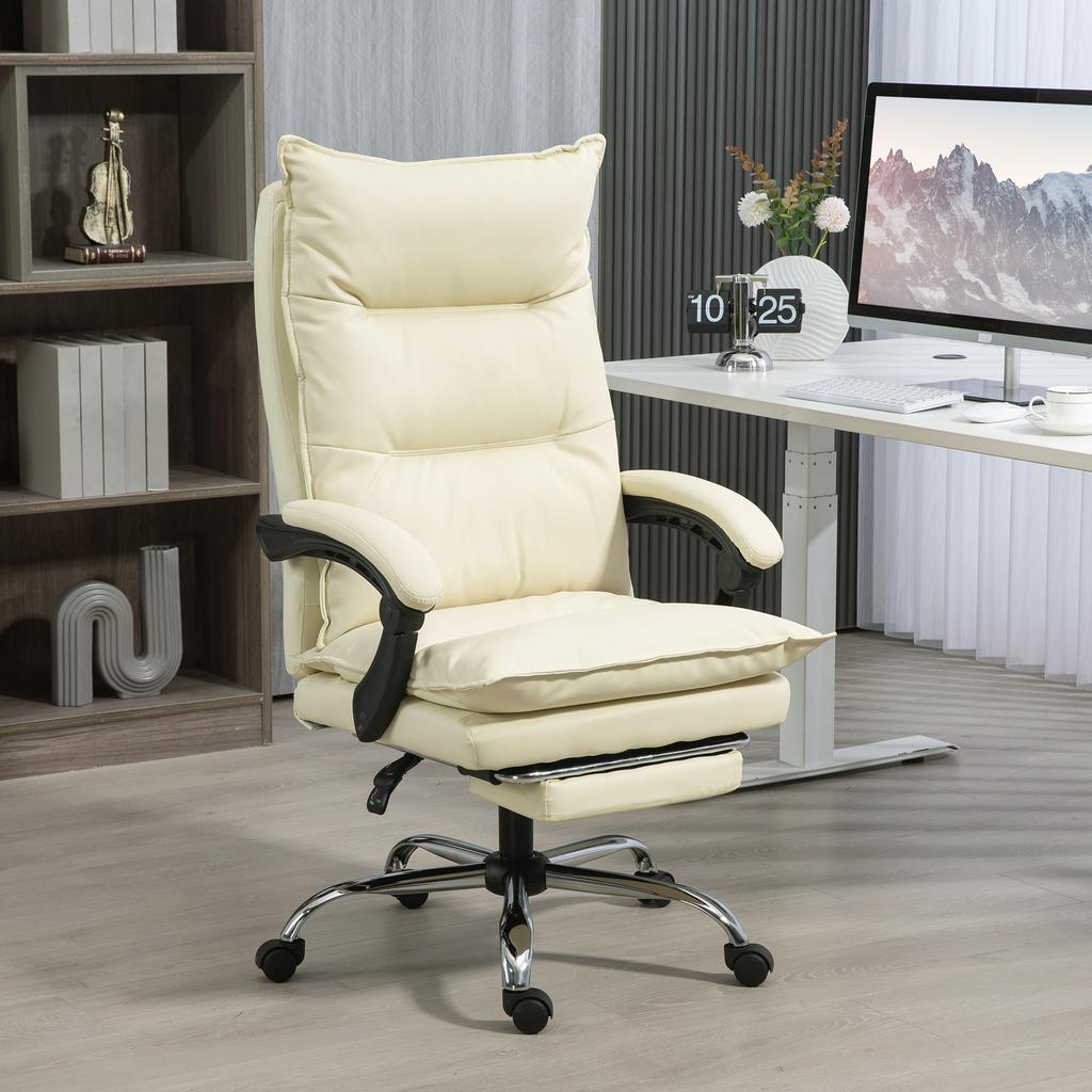 Ergonomic Office Chair Reclining Desk Chair, Footrest, Beige