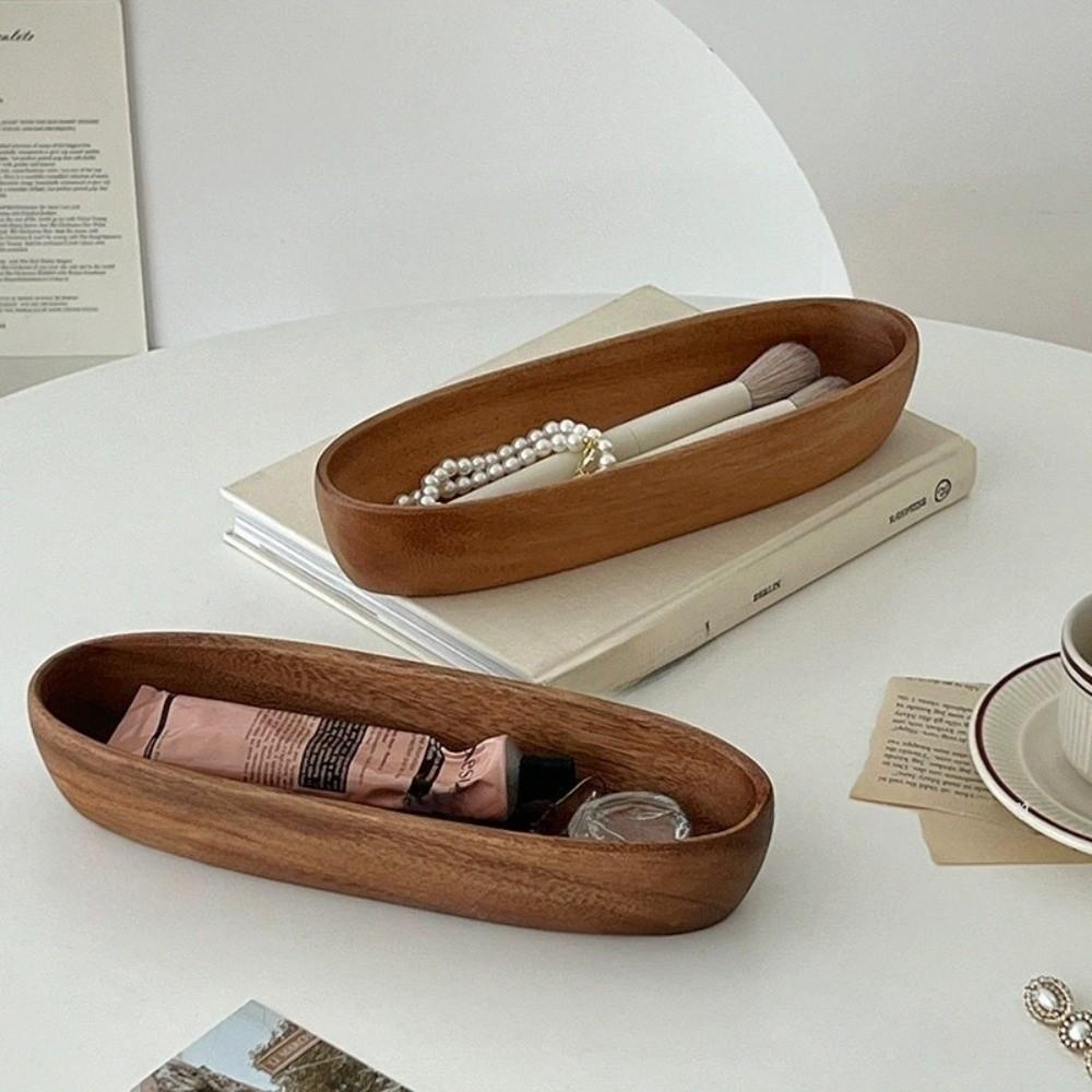 Retro S/M/L Jewelry Storage Box Walnut Large Capacity Entrance Key Organizer Boat Shape Desktop Storage Box