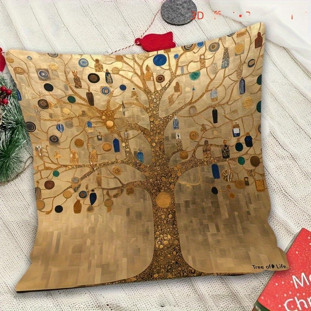 Gustav Klimt Tree Of Life Pillow Cover Art Nouveau Gold Print Classic Painting Cushion Case For Sofa Bed Couch