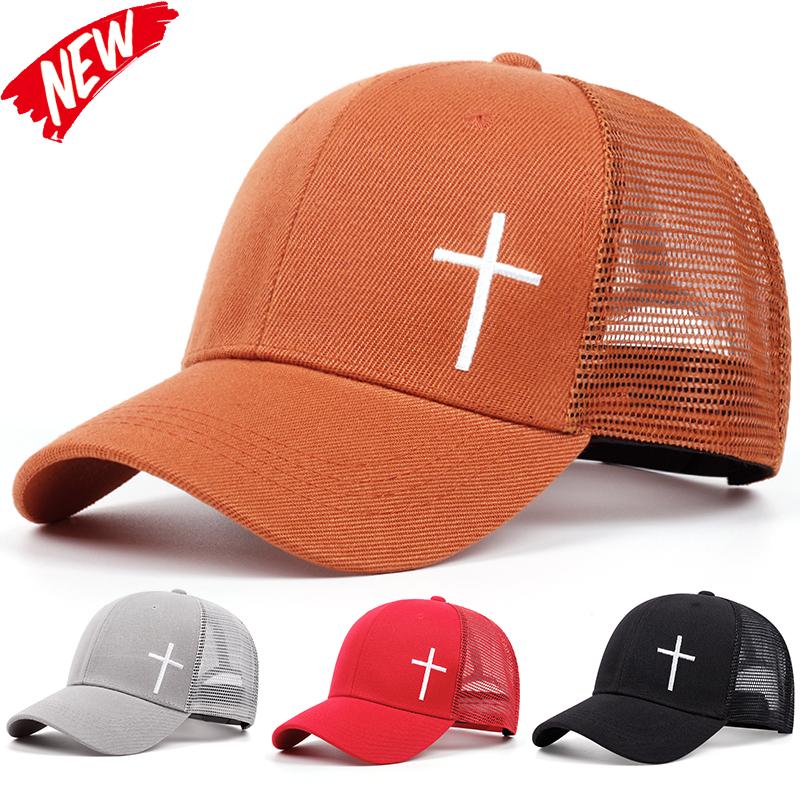 Men Women Cross Embroidery Net Hats Breathable Baseball Cap Hip Hop Hat Summer Leisure Trucker Caps Unisex Snapback Hats