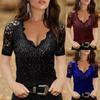 Women's Fashion Sexy Lace Hot Drill V-neck Solid Color Short-sleeved Tops