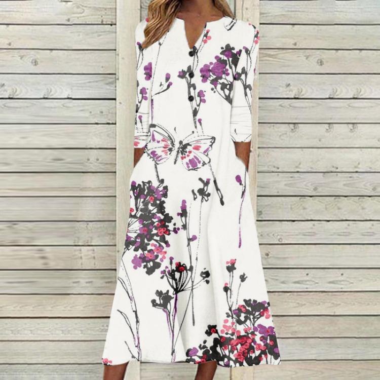 Женское осеннее платье макси с принтом, длинный рукав, открытая грудь, юбка