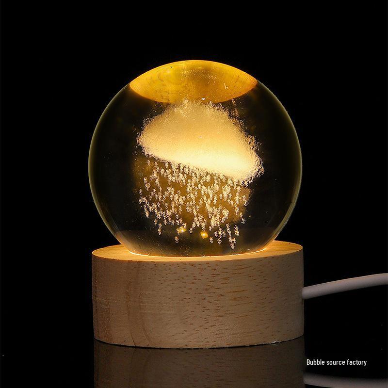 Внутренне выгравированный светящийся хрустальный шар ночник: Теплое настольное украшение с множеством узоров