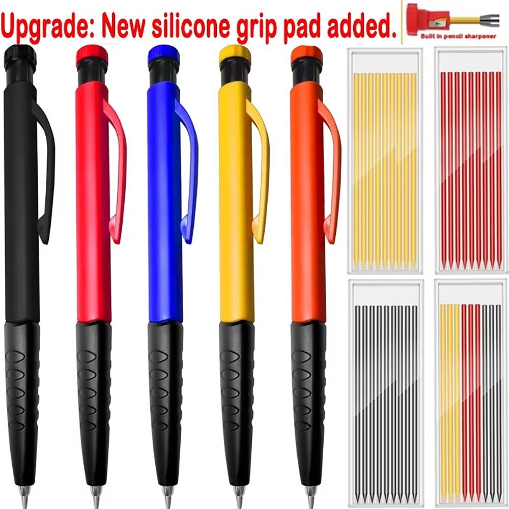 1Set Built-in Sharpener Mechanical Pencil 2.8mm Solid Carpenter Pencil  Woodworking Construction