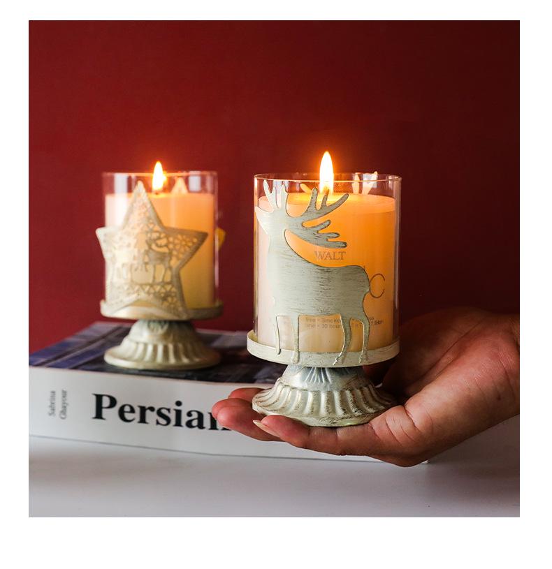 Retro Country Reindeer Christmas Tree Glass Candlestick Ornament