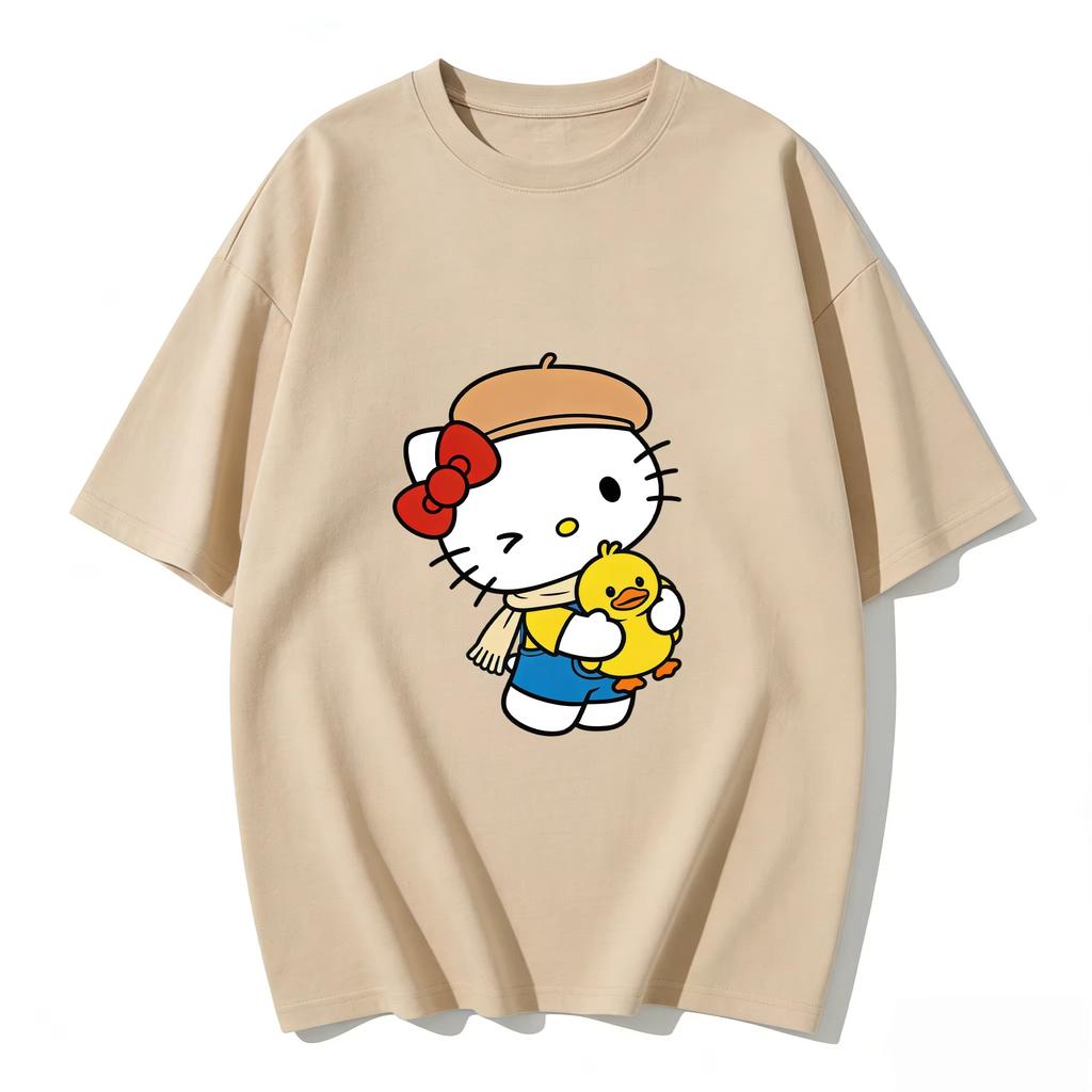 2026 новый летний милый графический топ HelloKitty повседневный хлопковый топ с коротким рукавом для женщин и девочек Каваи мультяшный принт Streetwear