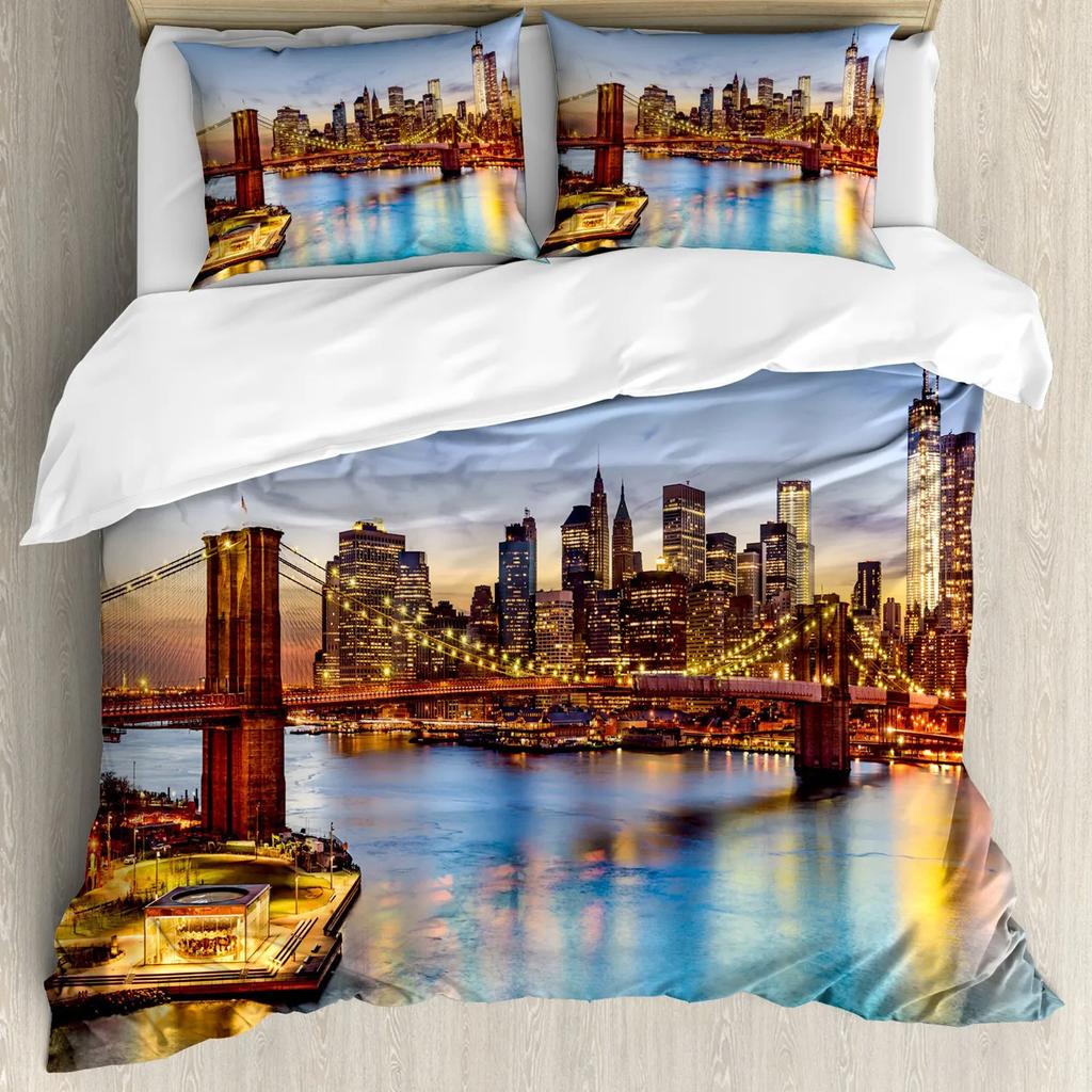 United States Duvet Cover Set Newspaper New York with Texts Lipstick Vintage Bedding Set Double Queen King Polyester Qulit Cover