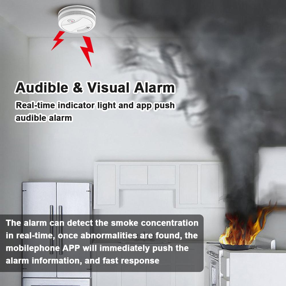 Tuya Wifi Independent Photoelectric Sensor Smoke Detector Fire Protecting Sound Light Fire Alarm with Cellphone APP