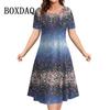 New 2025 Vintage Dresses Women 3D Flowers Printing Short-Sleeve Summer Casual Pullover Fashion Loose Plus Size Ladies Dresses