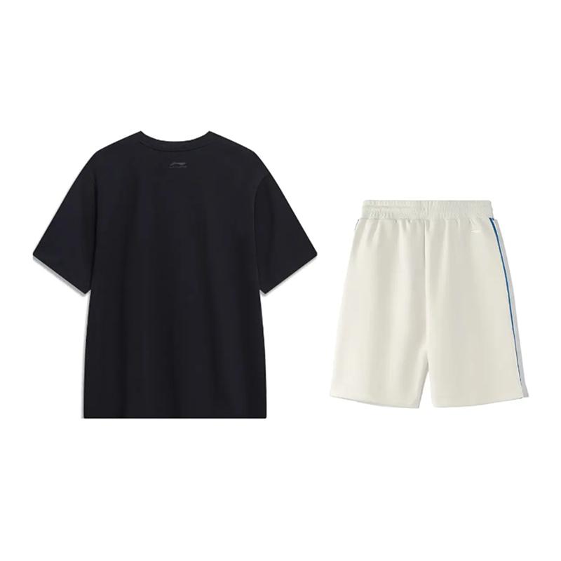 Li-Ning Cartoon Print Round Neck Short Sleeve T-Shirt Comfortable Skin-Friendly Versatile Shorts Casual Sports Set Unisex Sets AHST543-2+YKSV129-1