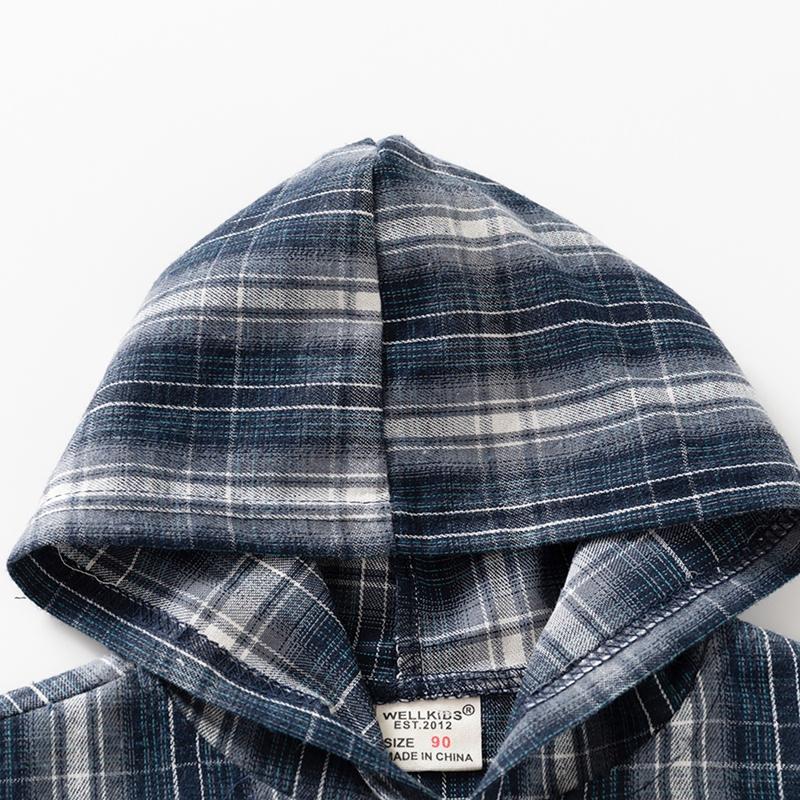 Детская клетчатая рубашка с капюшоном для мальчиков, рубашка с длинным рукавом