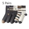 5 пар мужских осенне-зимних полосатых носков-гольф с вышивкой, всех видов, с защитой от запаха и влагопоглощением, из хлопка