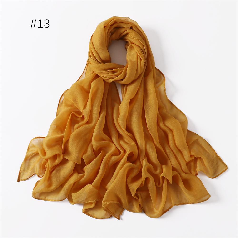 Women's Classic Bali Yarn Cotton-Linen Scarf: Breathable, Thin, Soft, Silk-Like, Solid Color.