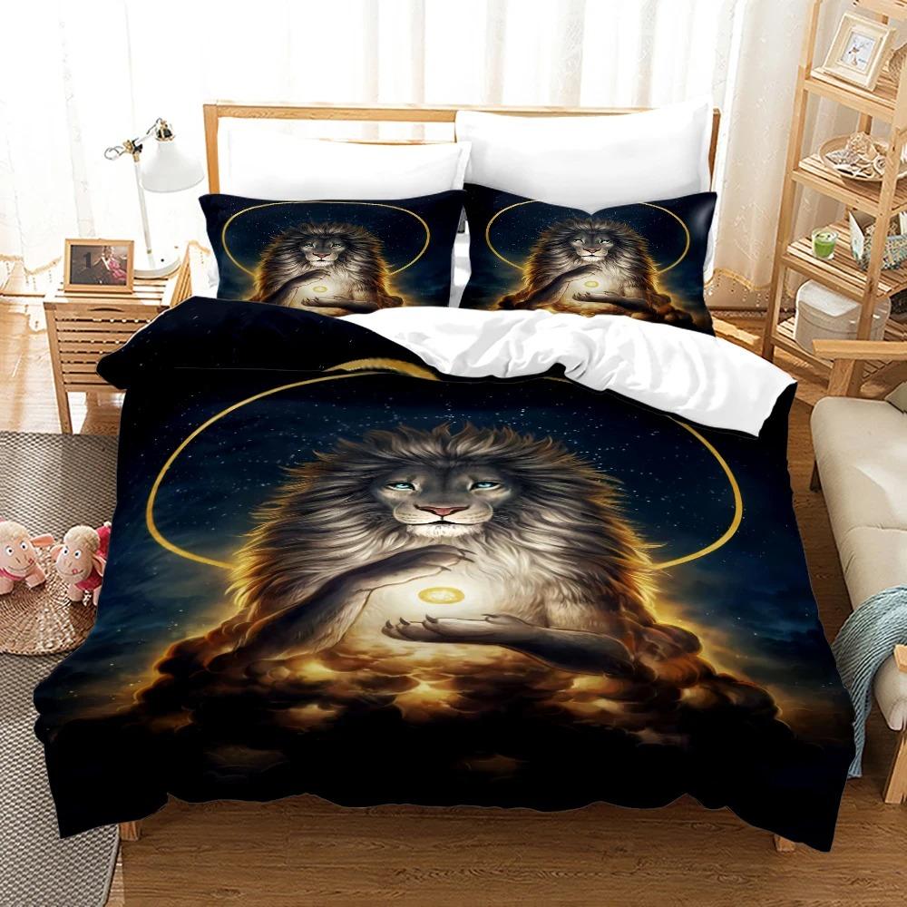 Anime Monster Bedding Collection Single Twin Full Queen King Size Animal Tag Lion Wolf Bed Collection Adult Kid Bedroom Duvetcover Collection