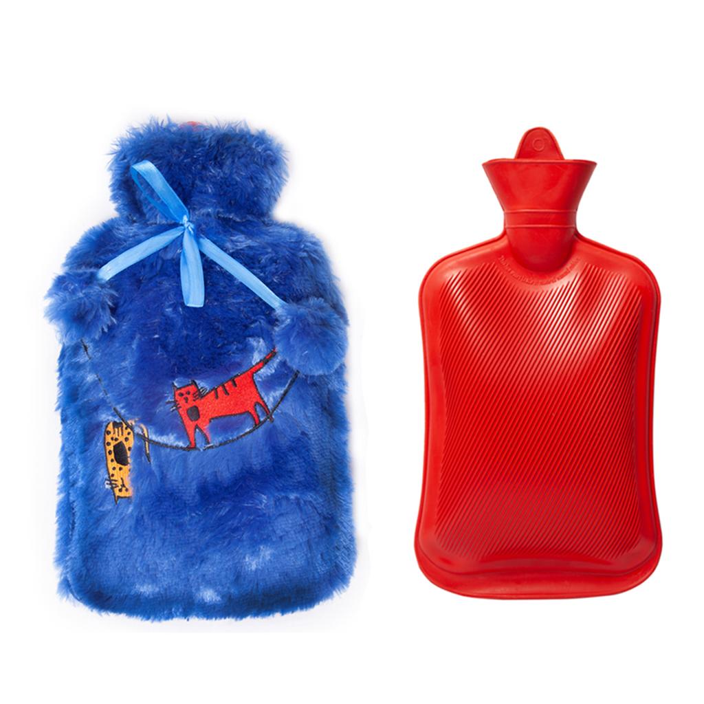Biggdesign Cats Blue Hot Water Bottle with Soft Plush Cover, 2 l.