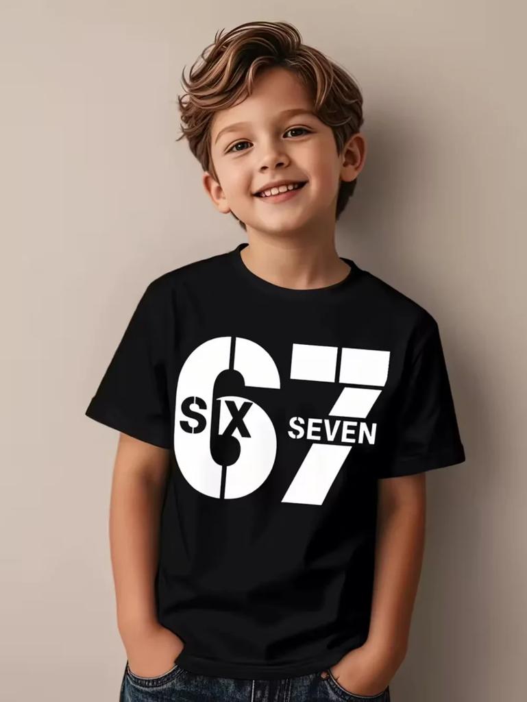 67 Meme Graphic Tshirt Kids Funny Number Print Summer Short Sleeve Loose Streetwear Tops