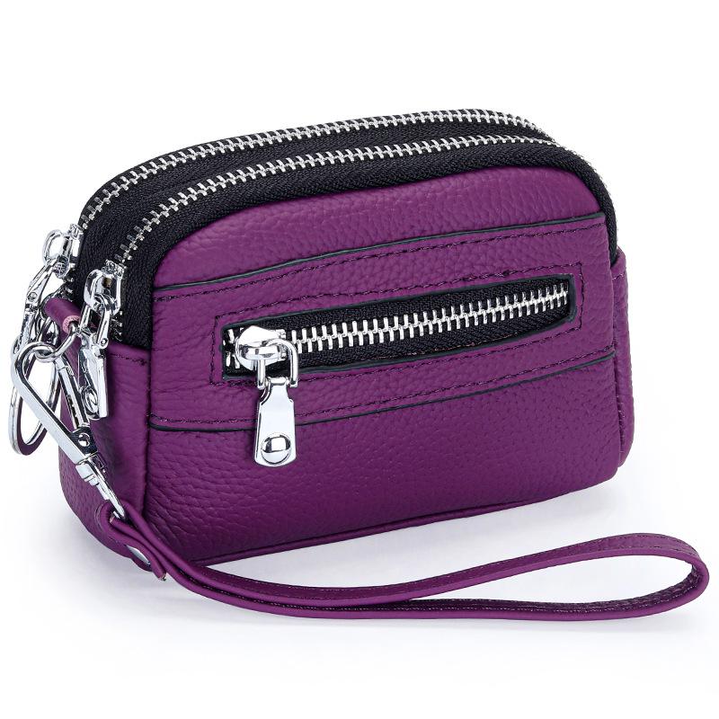 Женский мини-клатч: Кошелек для монет из натуральной кожи с двойной молнией и большой вместимостью - Первый слой коровьей кожи